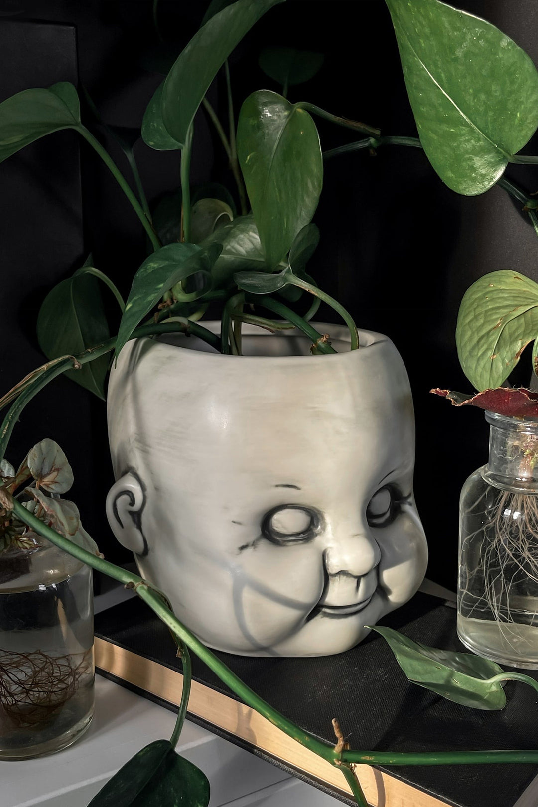 gothic doll head shaped vase for plants