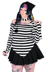womens black and white striped asymmetric top