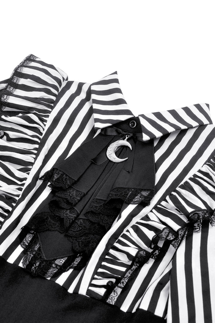 Striped dress with lace and ribbon detail