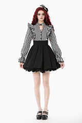 Puff sleeve striped dress with lace