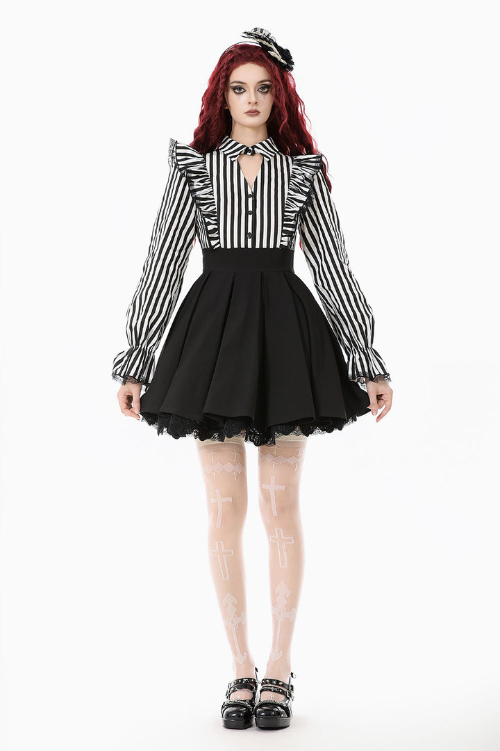 Puff sleeve striped dress with lace