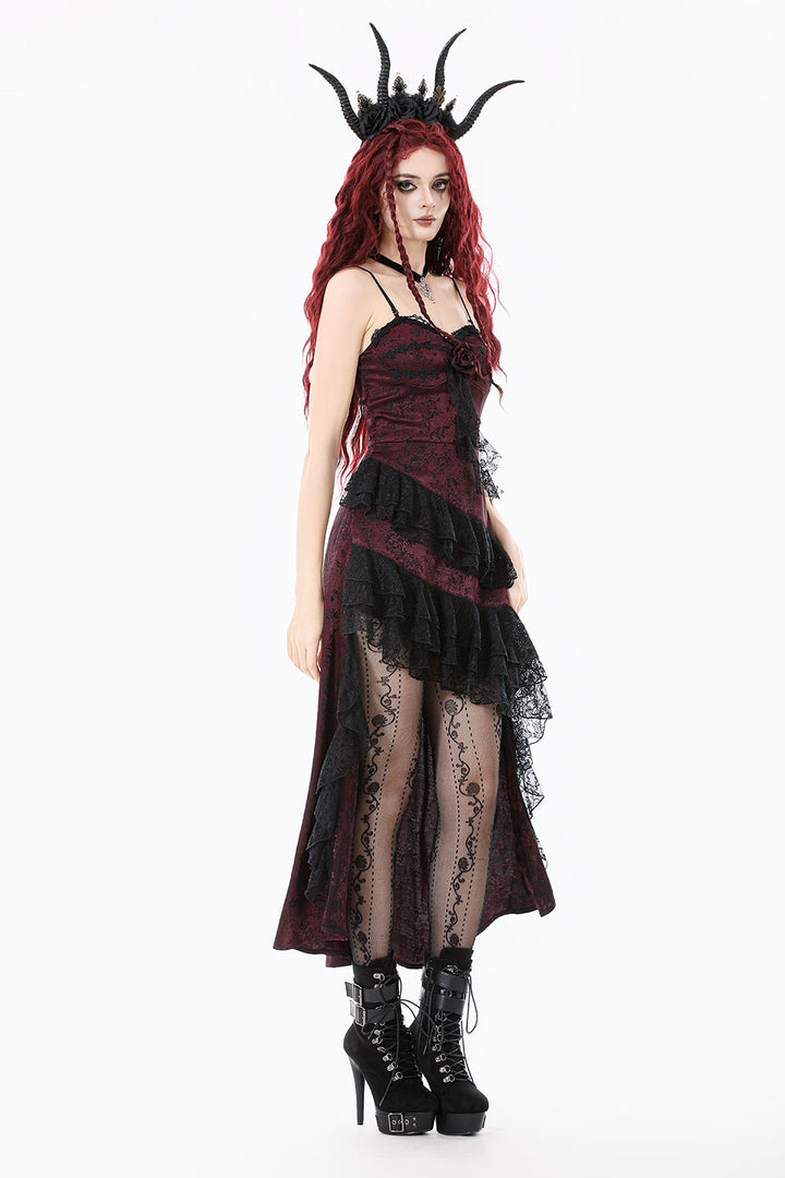 Asymmetrical lace dress with spaghetti straps