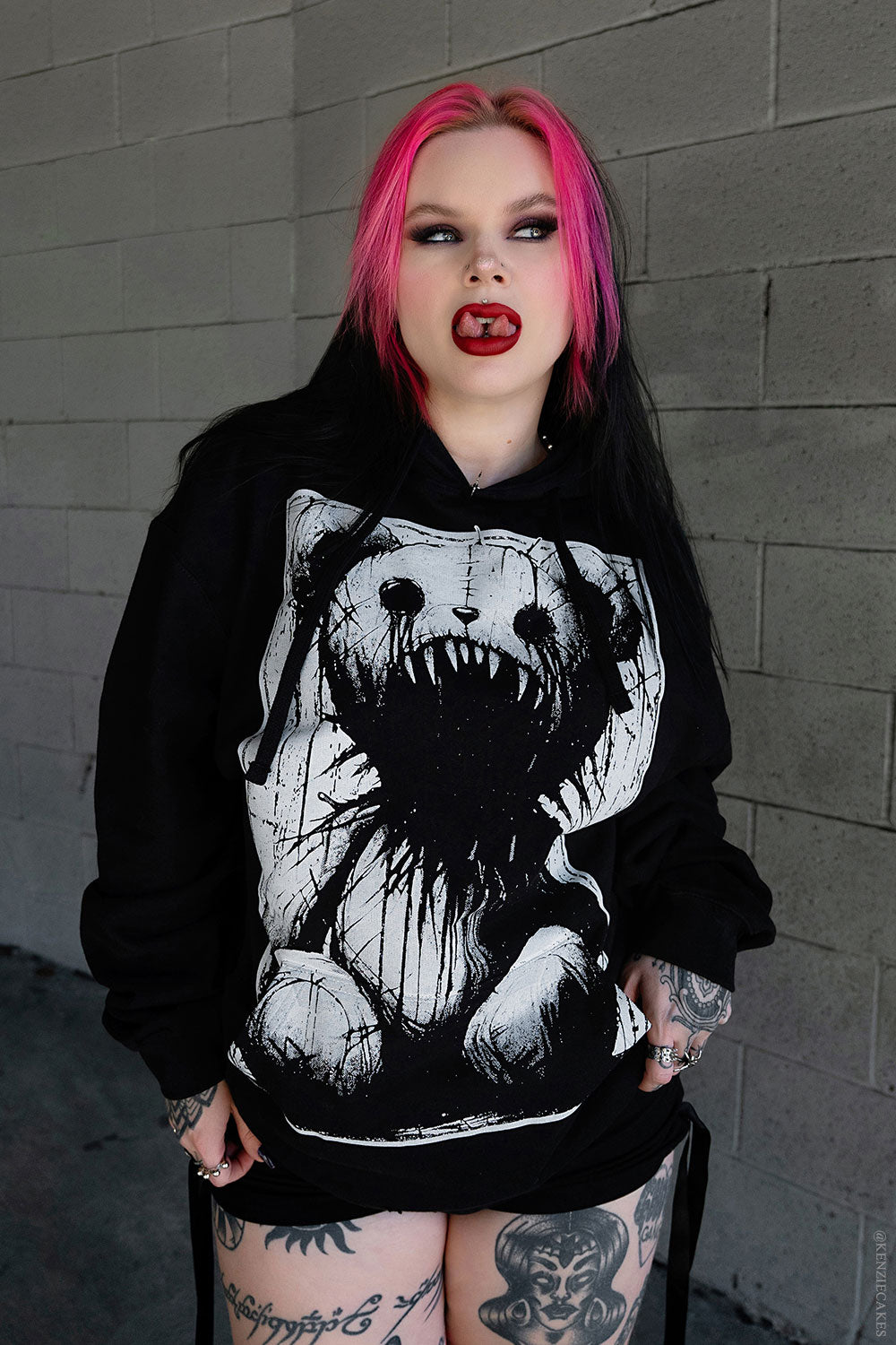 black cotton oversized heavy metal teddy bear hoodie