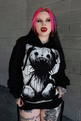 black cotton oversized heavy metal teddy bear hoodie