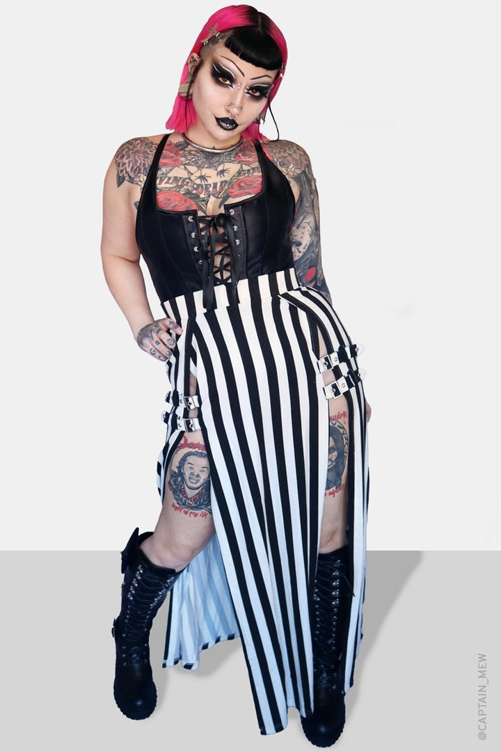 black and white striped high waisted lydia deetz inspired skirt