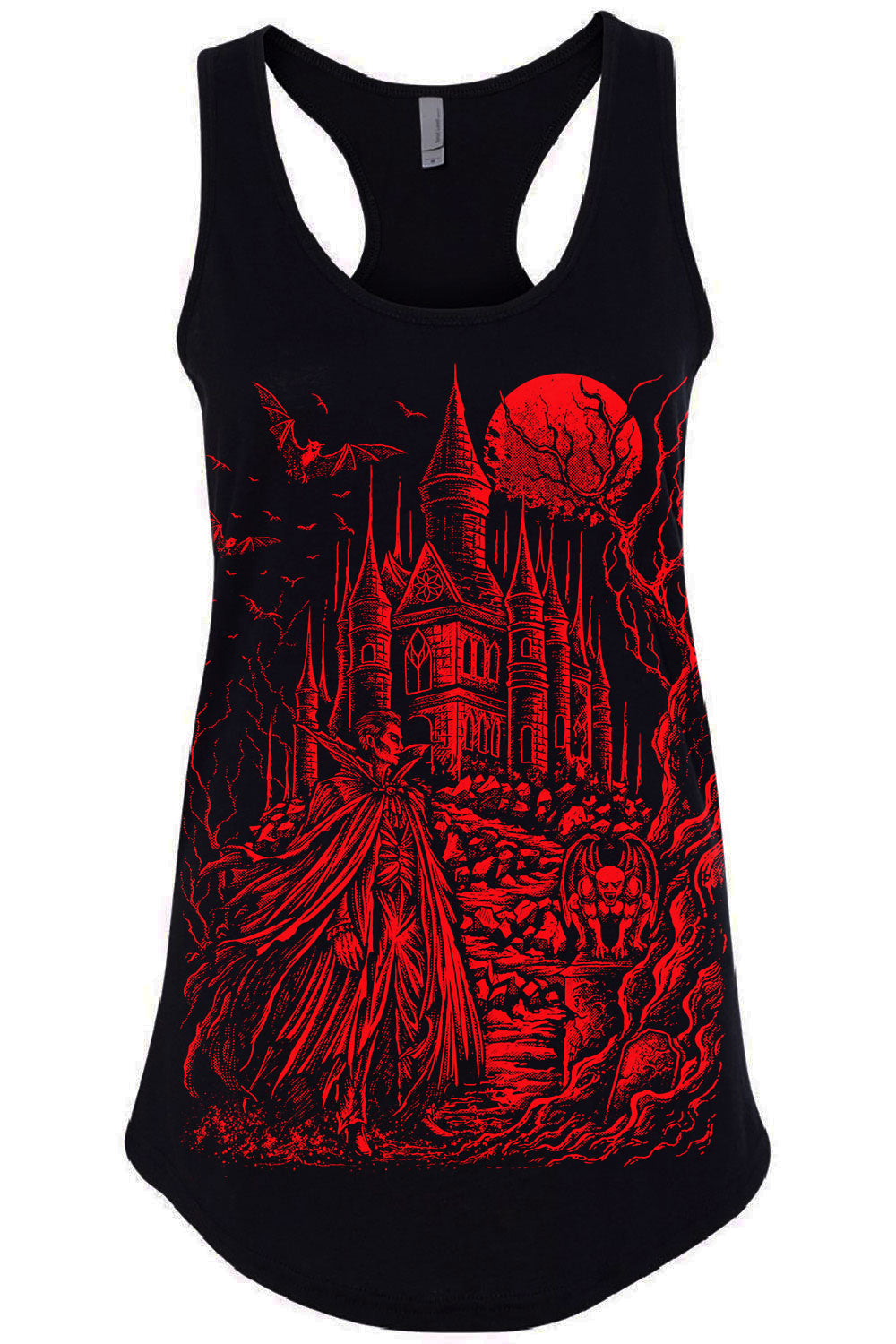 Womens racerback tank top with vampire castle print