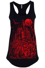 Womens racerback tank top with vampire castle print
