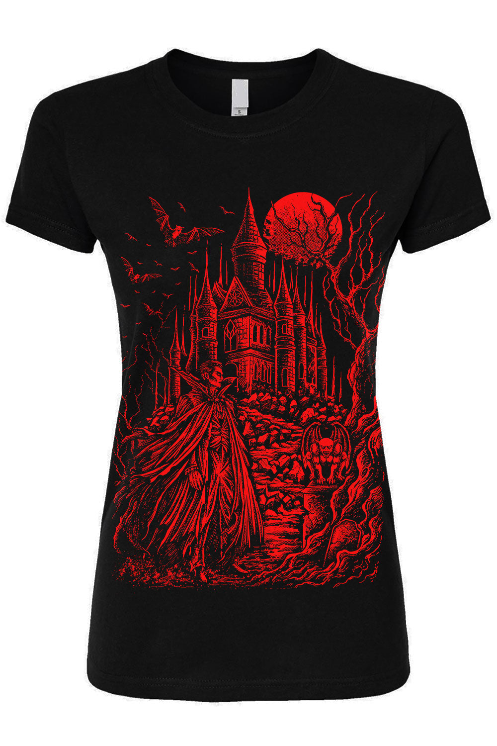 Creepy vampire red print womens tshirt