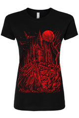 Creepy vampire red print womens tshirt