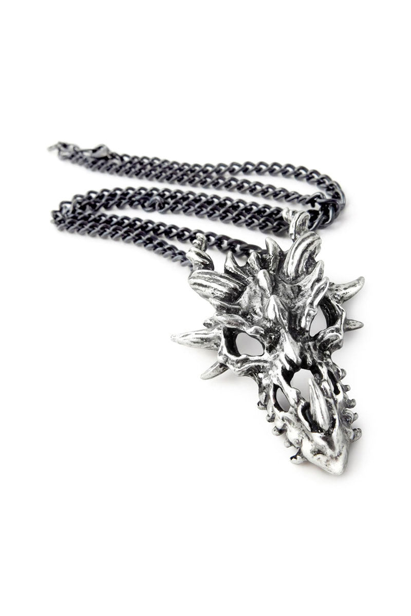 Goth Accessory Pewter Dragon Skull Pendant with Chain