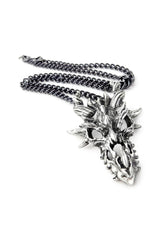Goth Accessory Pewter Dragon Skull Pendant with Chain