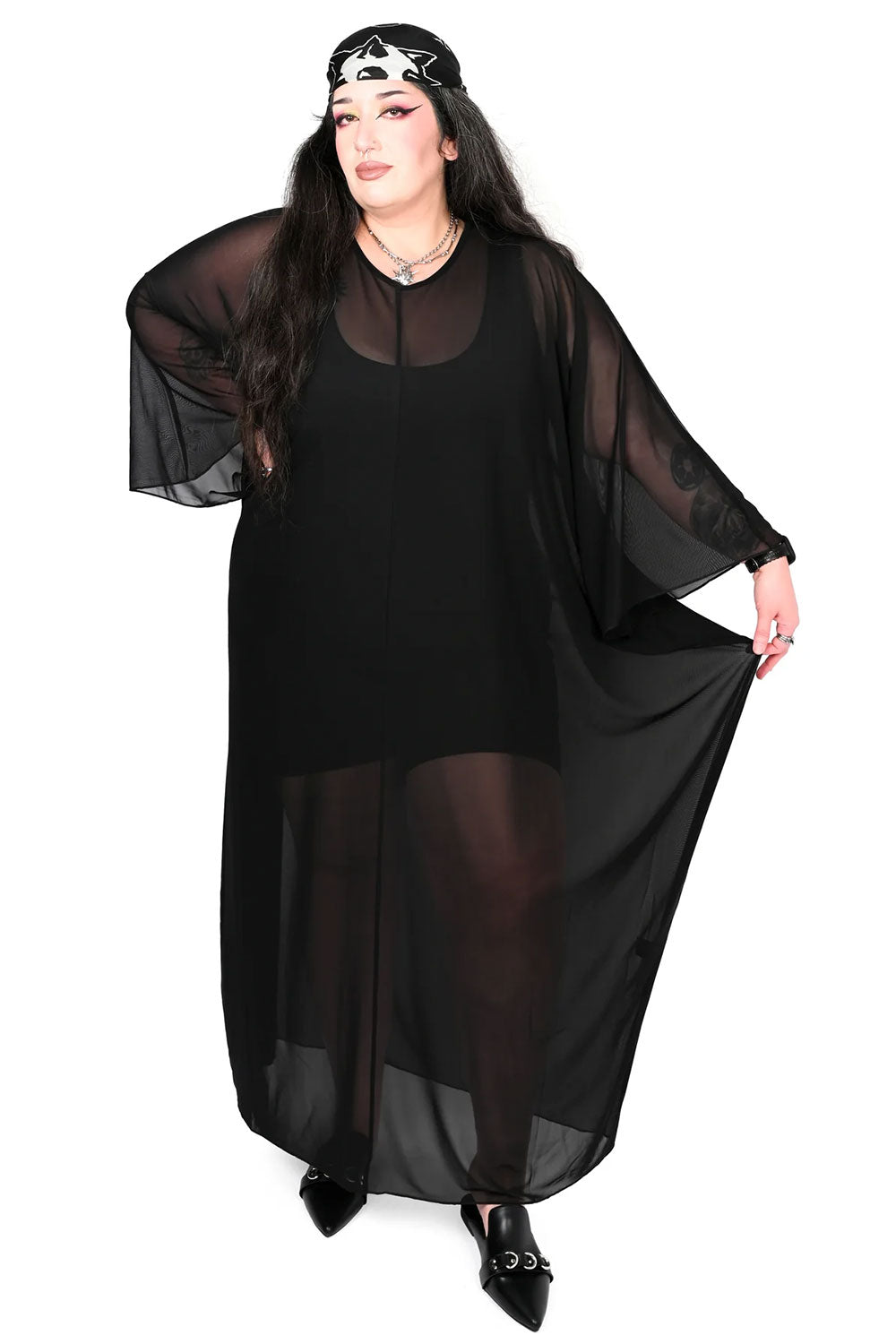 Womens plus size gothic black mesh kaftan