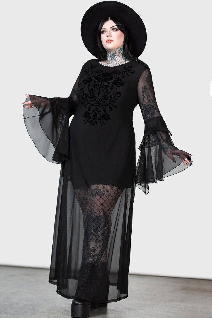 trumpet sleeve gothic long black maxi dress