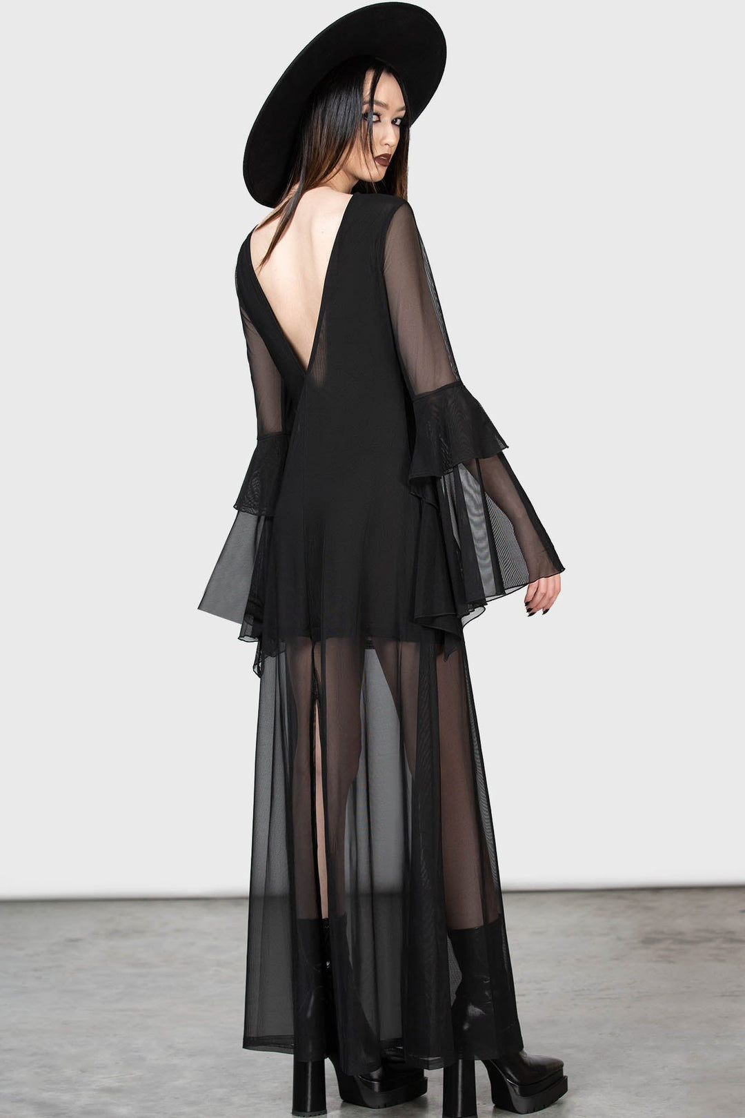 vintage goth long black maxi dress for women