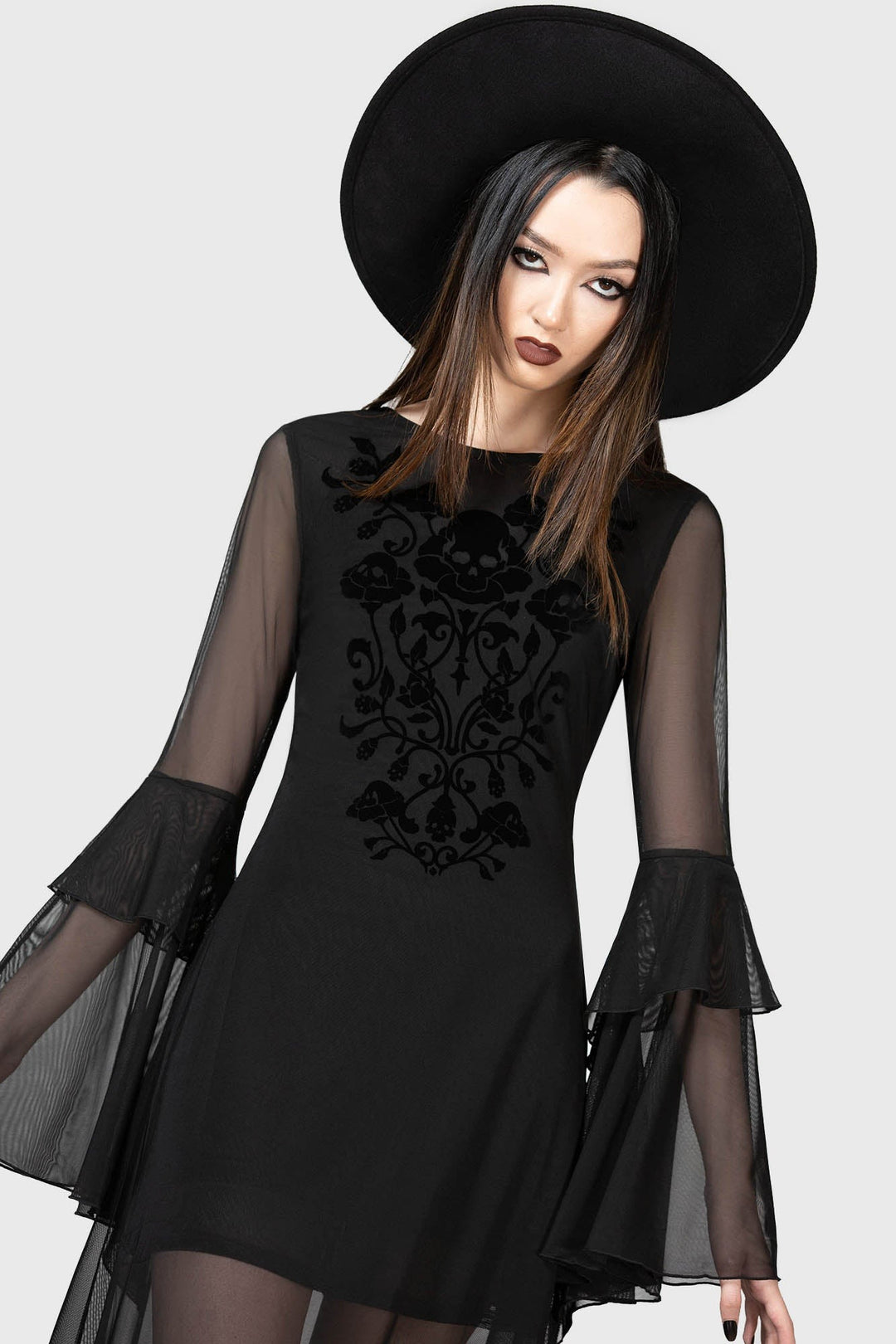bell sleeves long black maxi dress