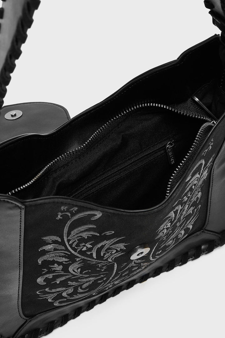 dark fairycore leaf and vine gothic purse with zippered closure 