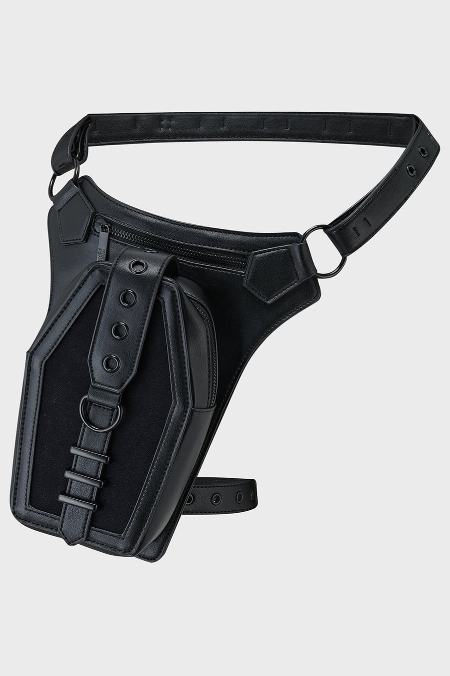 Black tactical waist holster bag on a light gray background