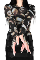 Photo of thumb hole details of Foxblood broken doll mesh top