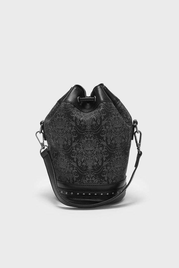 black vegan leather gothic bucket bag 