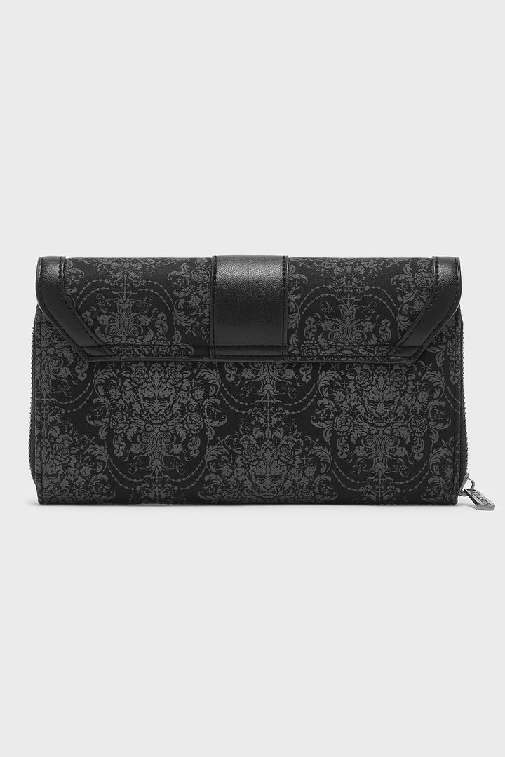 black studded belted black damask wallet