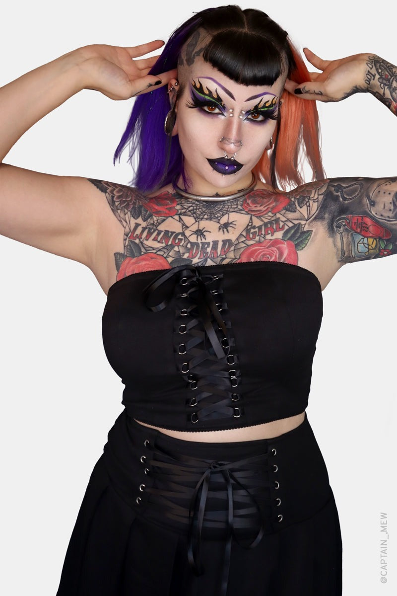lace-up corset cropped tube top by forest ink 