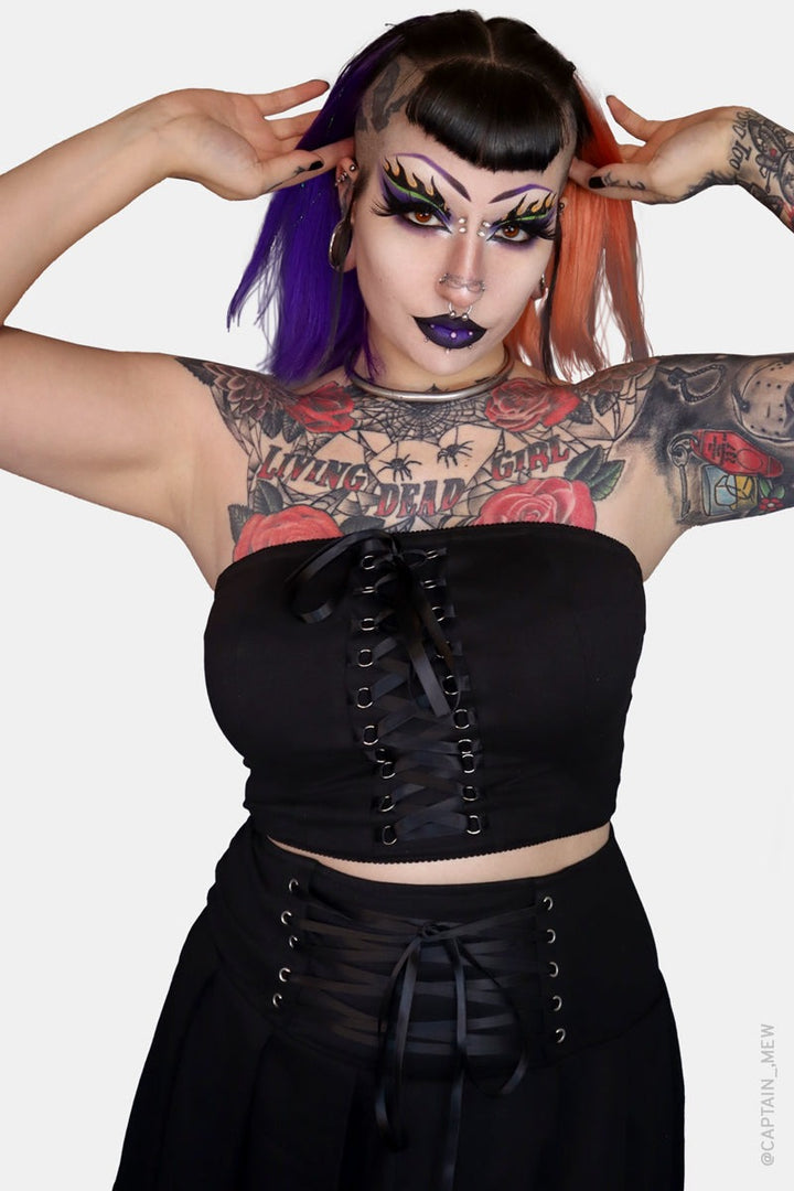 lace-up corset cropped tube top by forest ink 