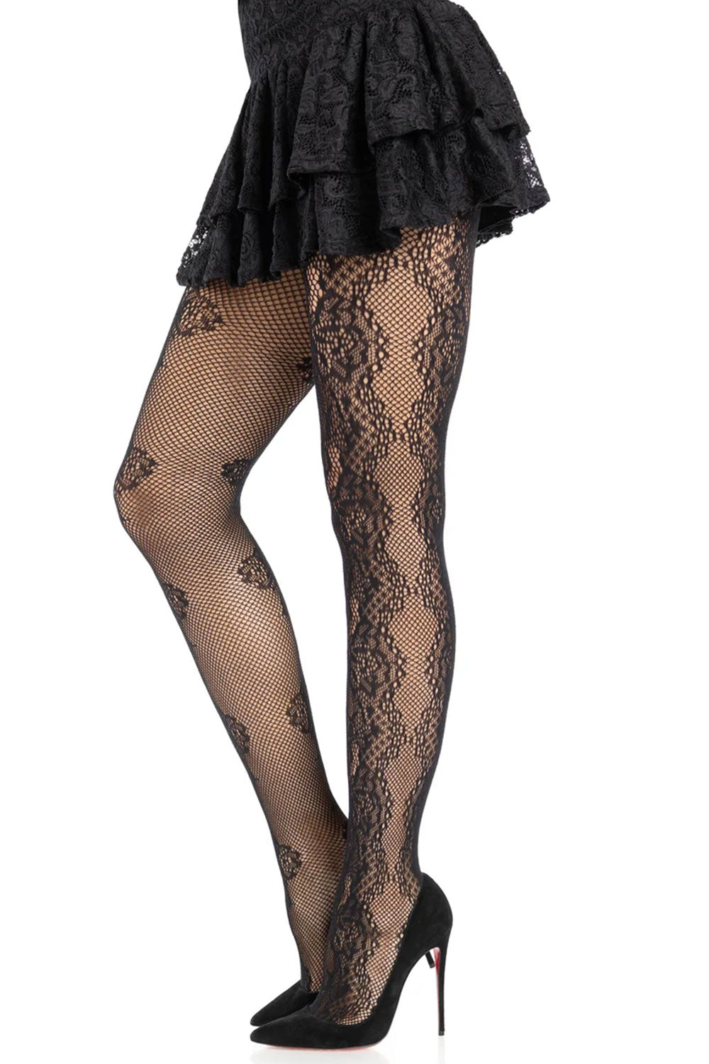 Leg Avenue Fleurine Eyelet Lace Tights on model