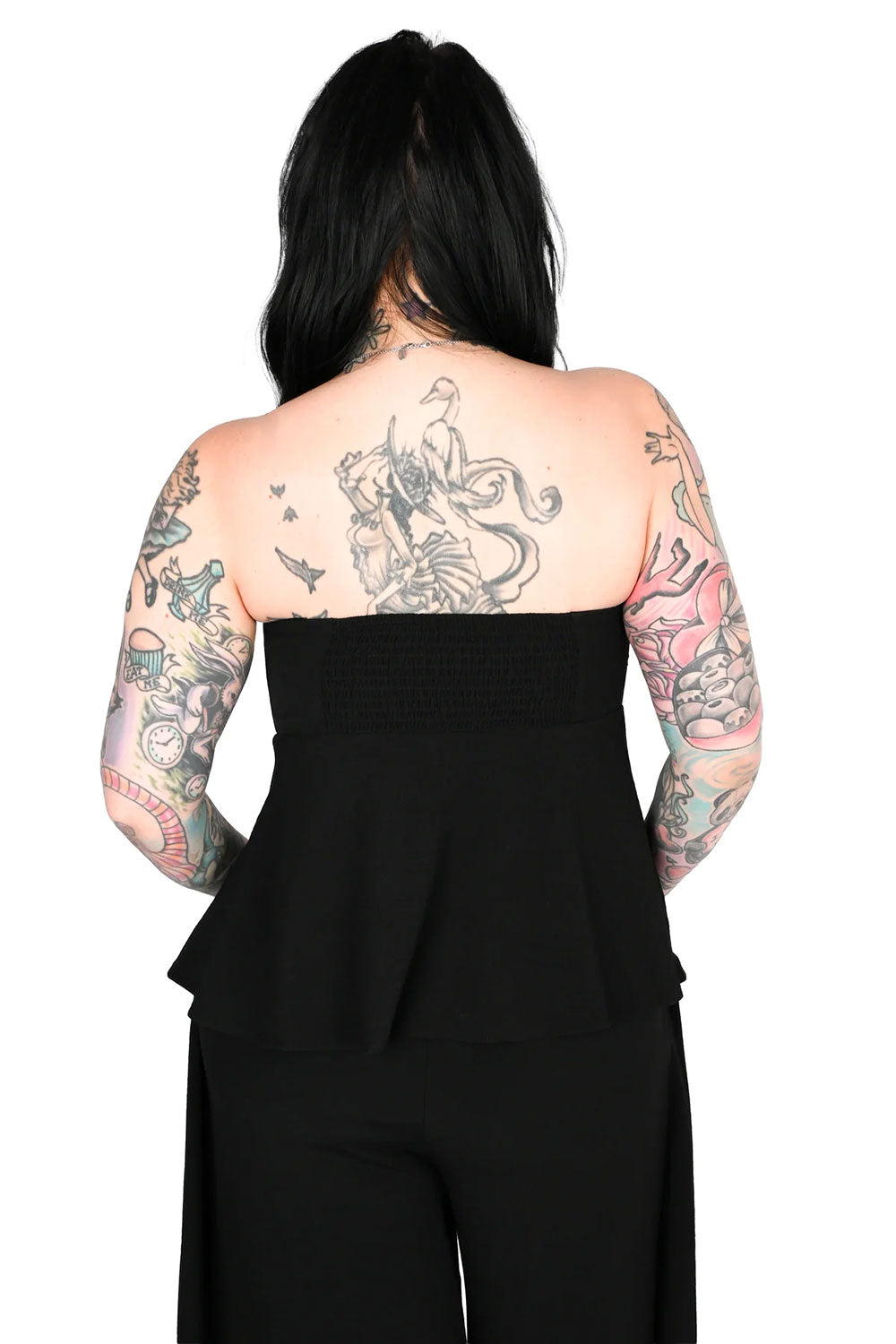 Lightweight flattering black tube top on model