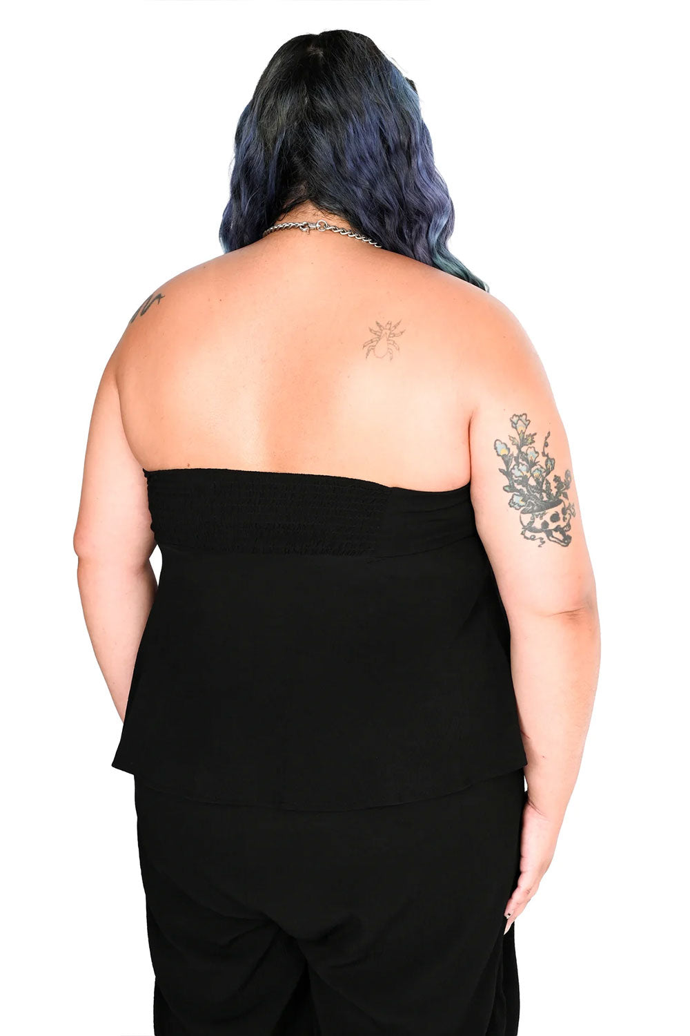 Back view of Foxblood flowing tube top on model