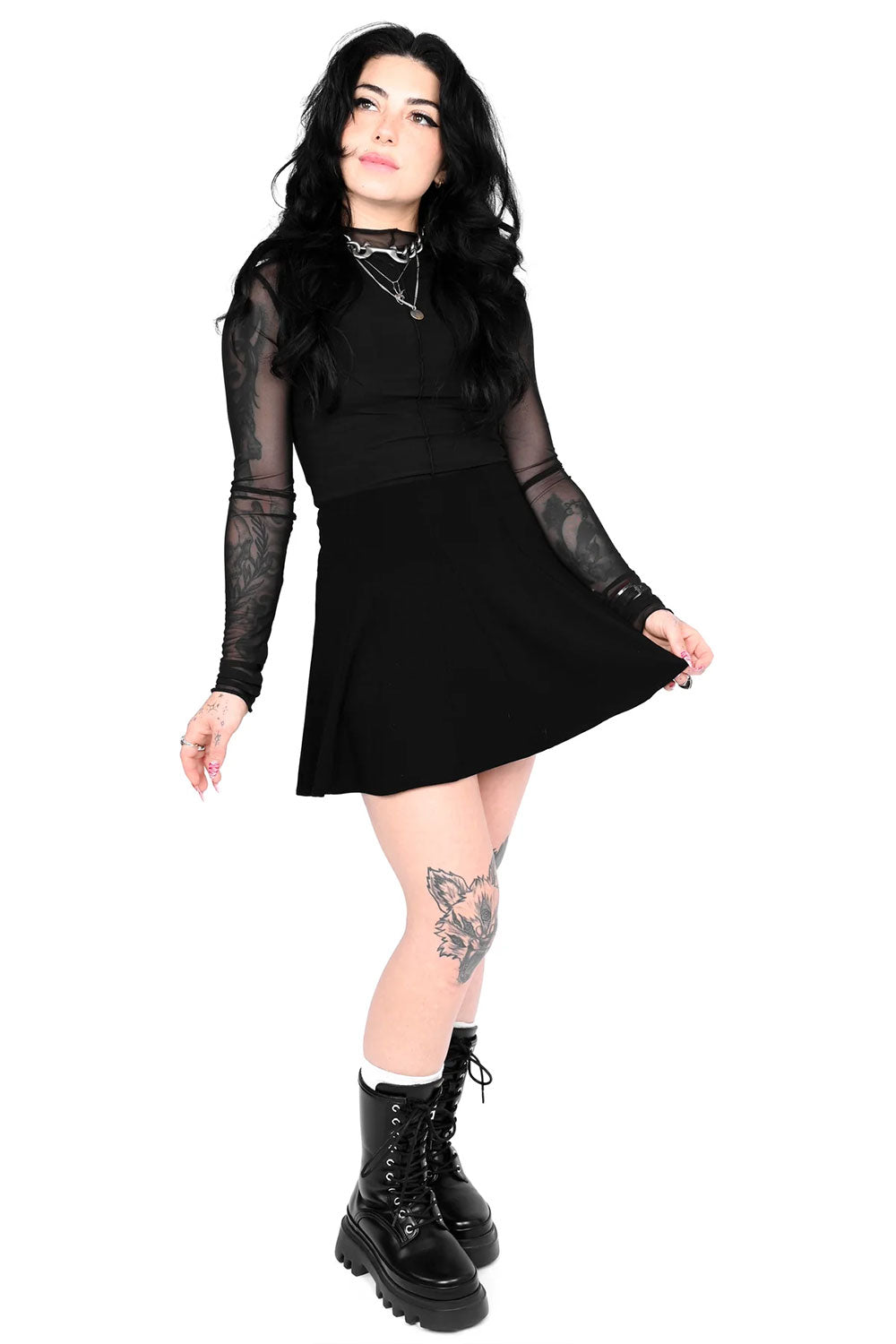 Goth mini skirt on model