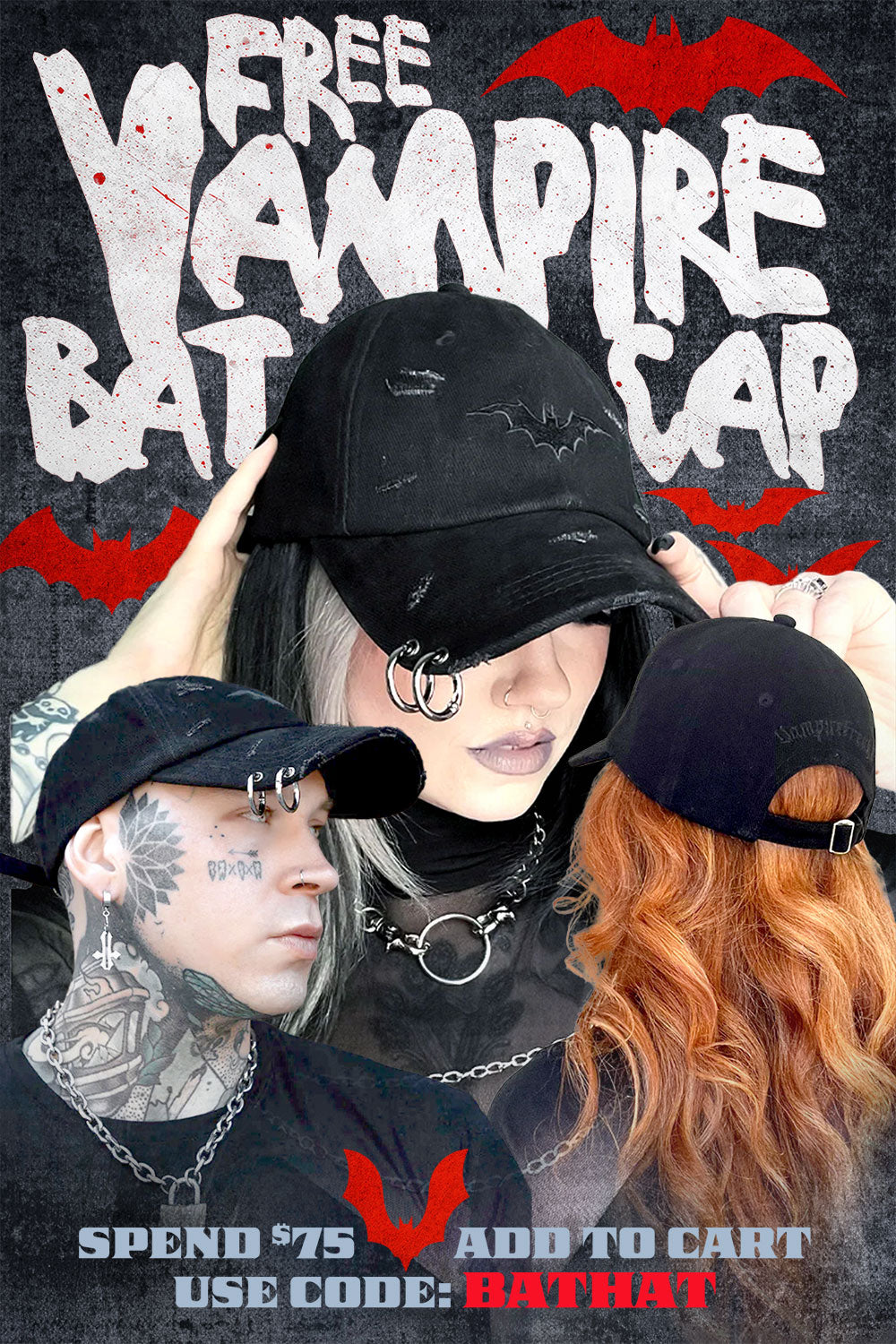 Vampire Bat Pierced Baseball Cap [Black]