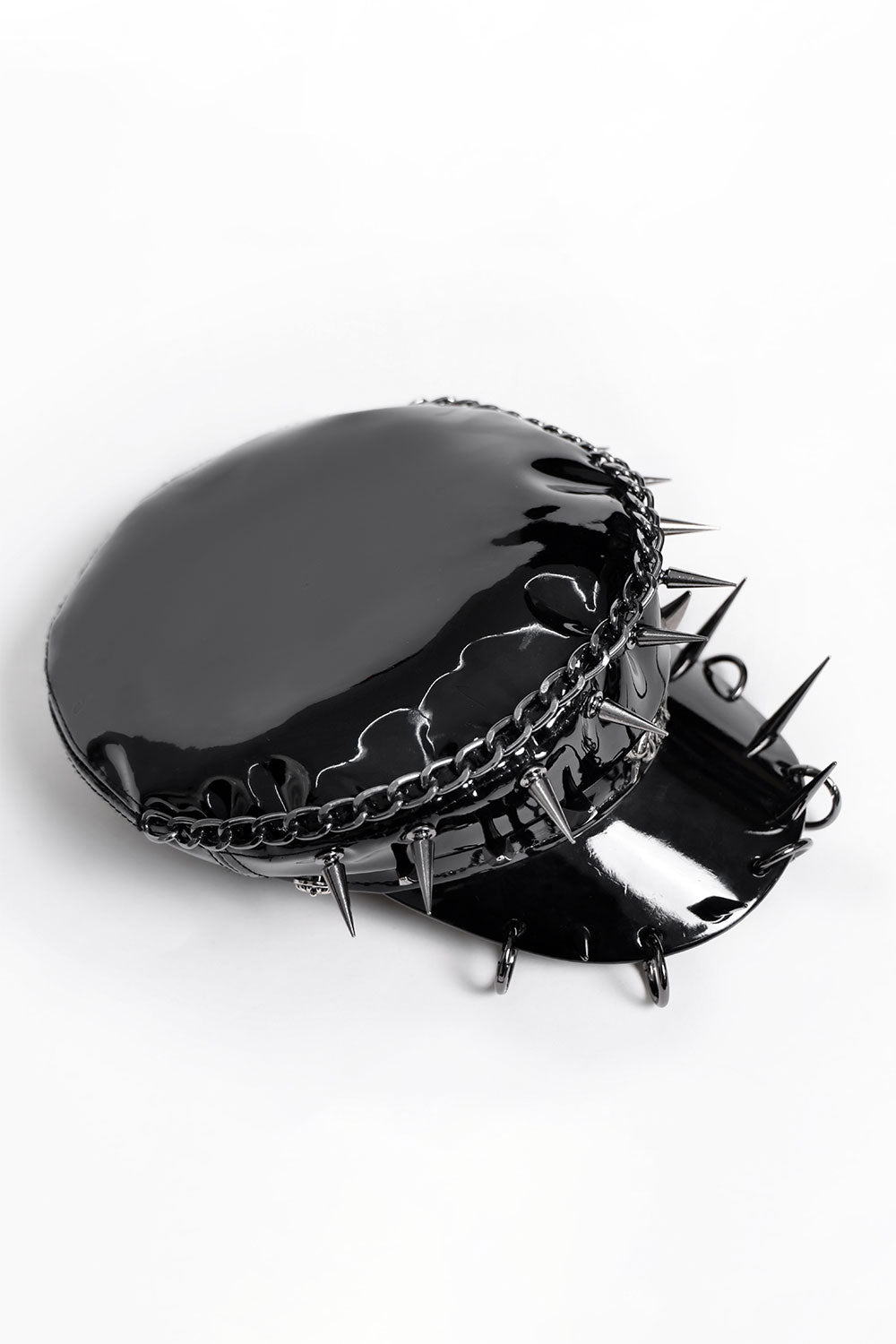 Leather hat with spikes and chains
