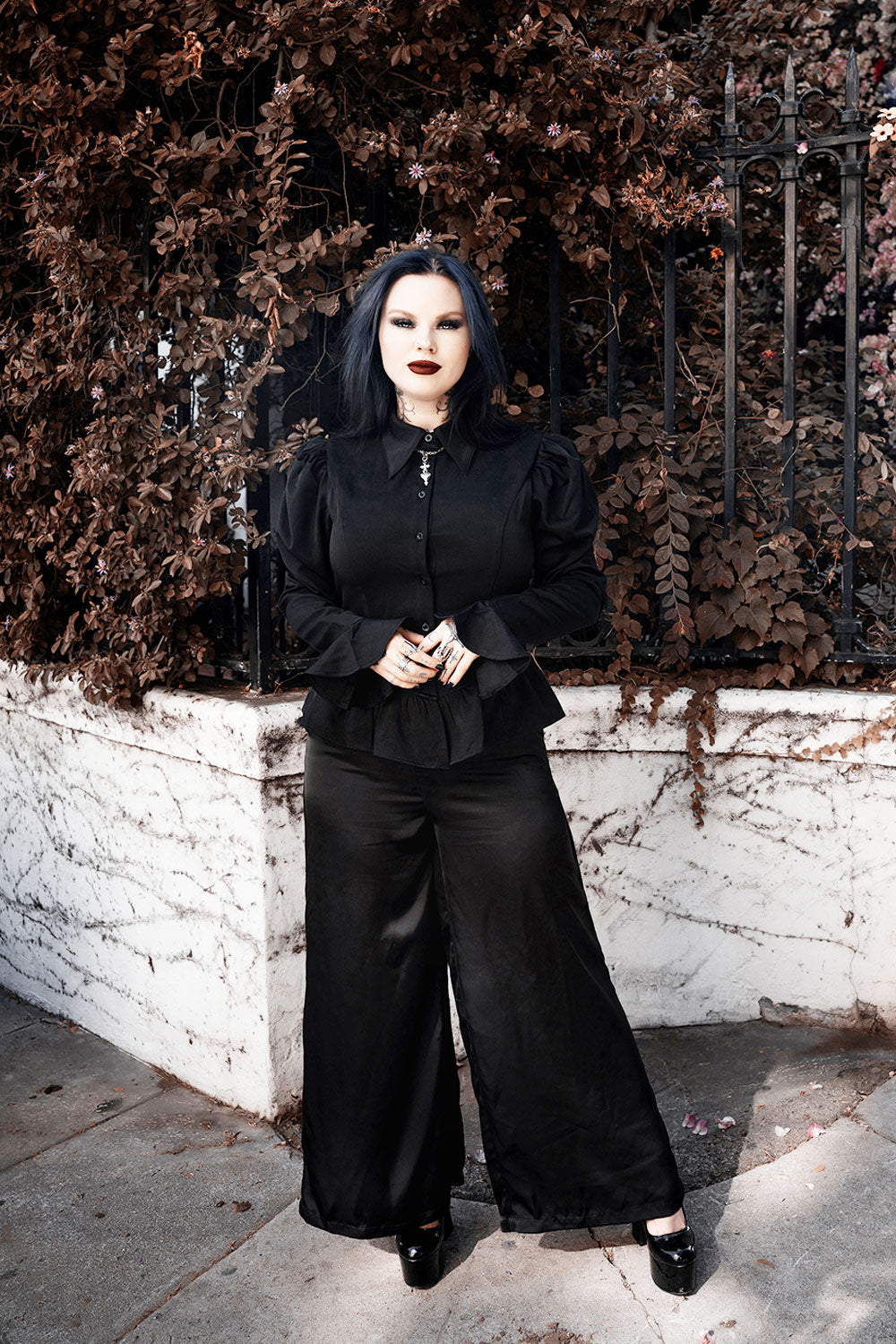 ruffle victorian gothic peplum button-up top for women