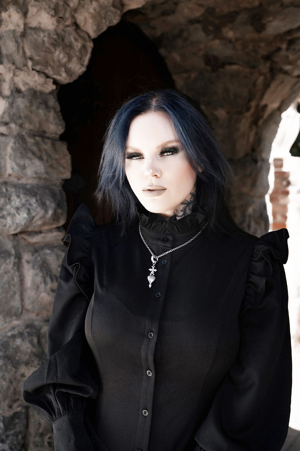 high collar womens goth victorian blouse