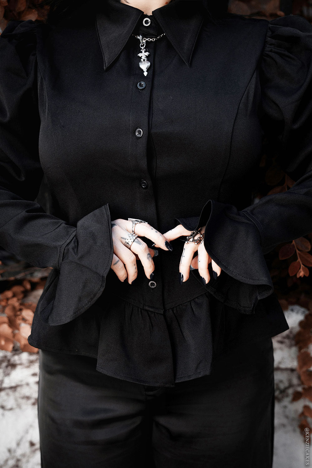 wednesday inspired gothic peplum button-up top for women