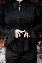 wednesday inspired gothic peplum button-up top for women