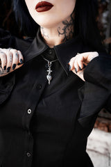 ruffled victorian gothic peplum button-up top for women