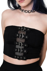 womens strapless gothic fishnet crop top
