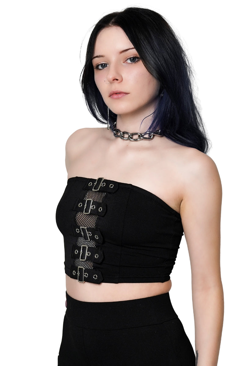 grunge goth womens black fishnet crop top