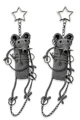 Gray mice keychains with safety pins and chains