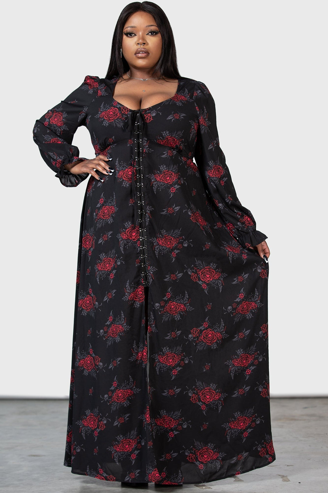 womens plus size dark floral cottagecore dress