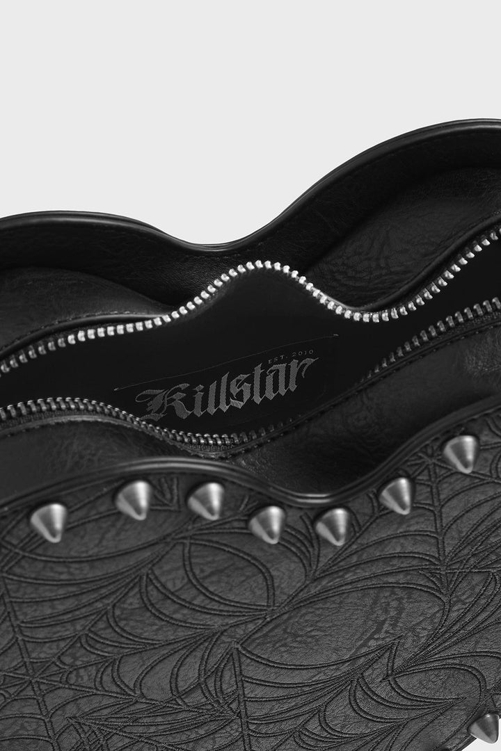 studded spiderweb purse with chain strap 