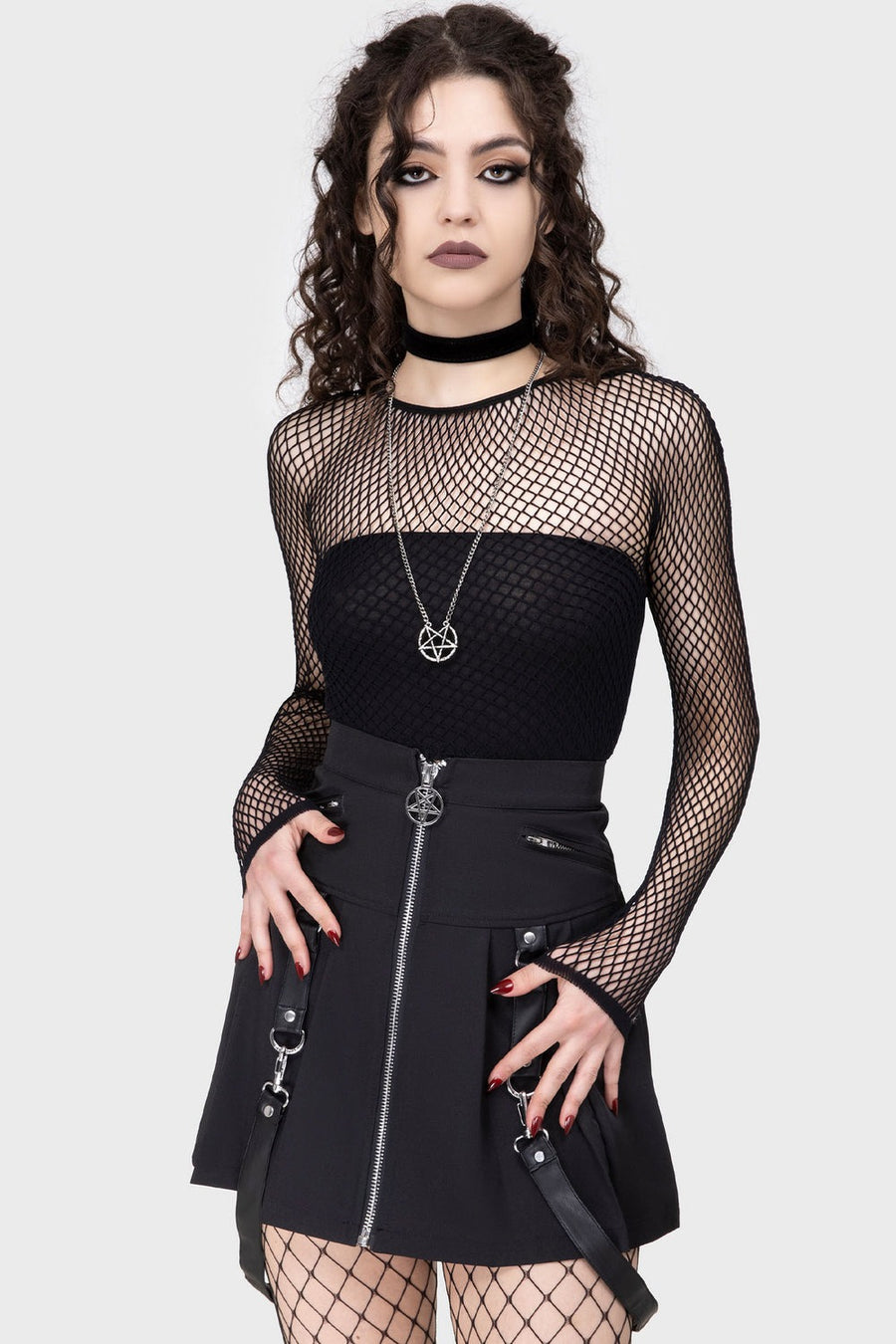 black fishnet womemns long sleeve shirt