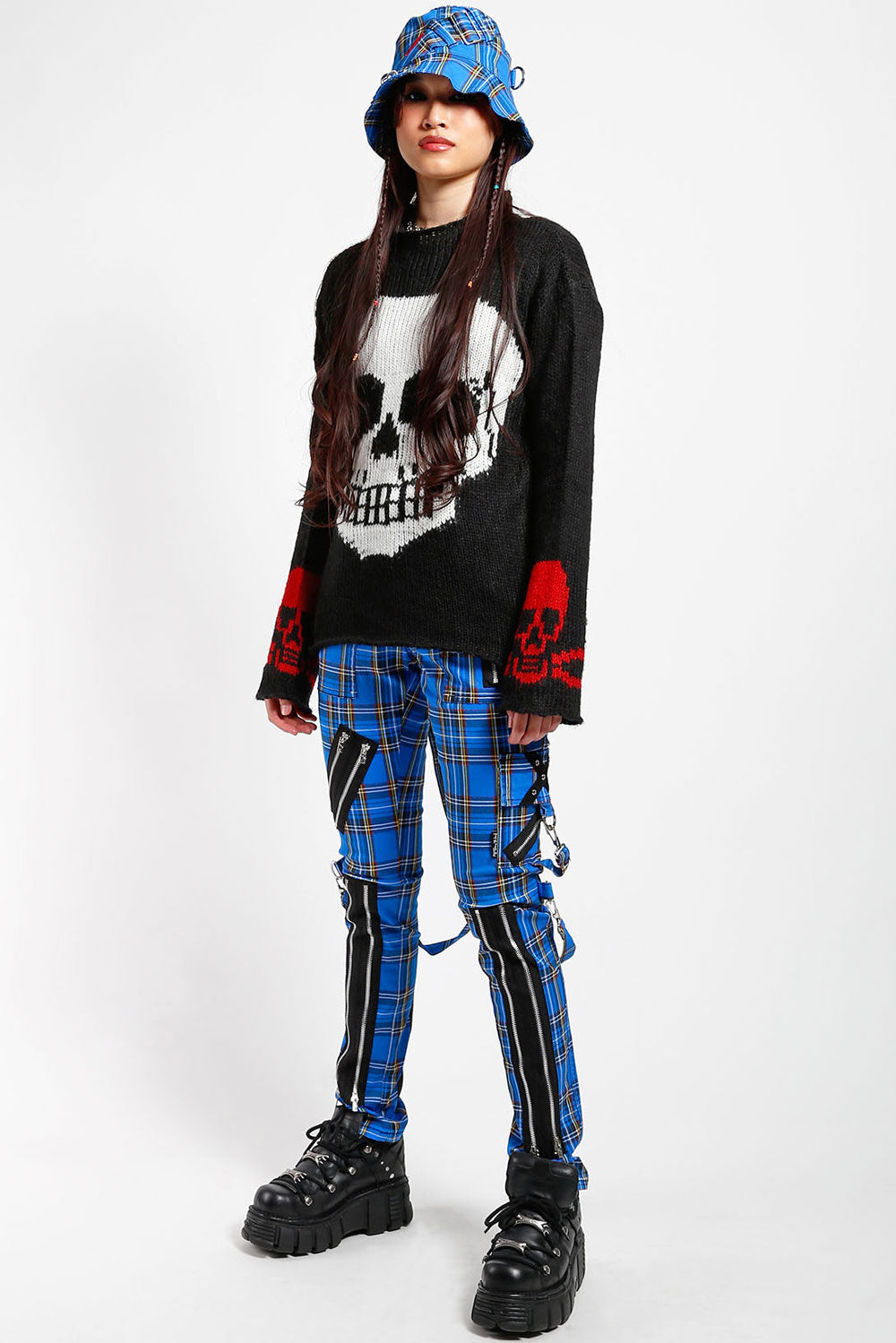 Tripp Punk Bondage Pants [Blue Plaid]