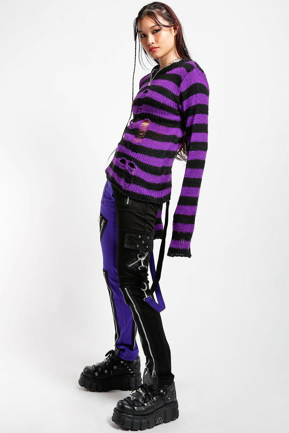 Tripp NYC Split Leg Bondage Pants [Black/Purple]