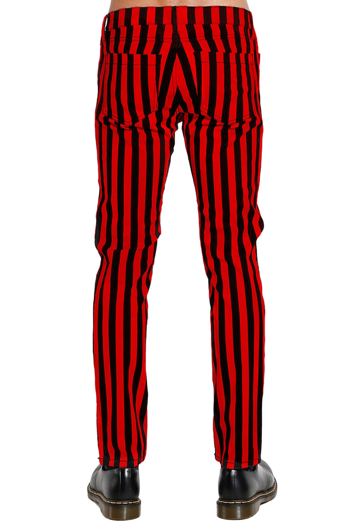 black and red pants striped