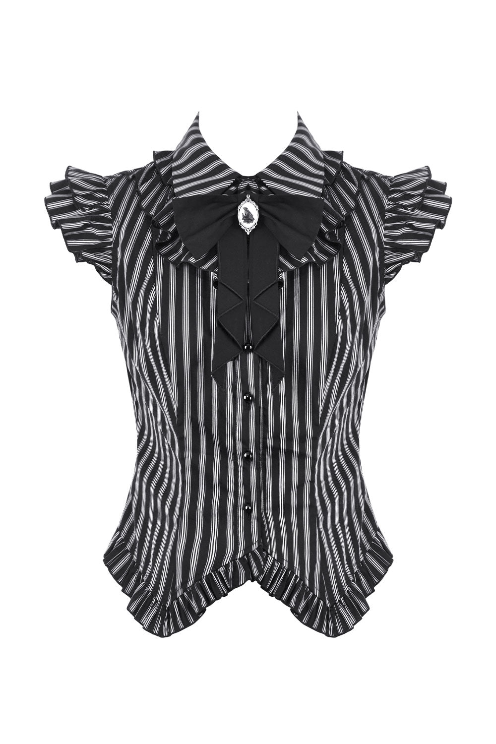 Asymmetrical striped Victorian goth top with detachable jabot