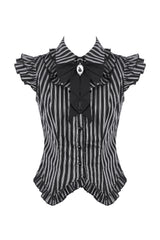 Asymmetrical striped Victorian goth top with detachable jabot