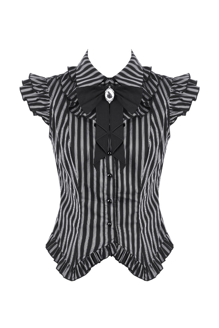 Asymmetrical striped Victorian goth top with detachable jabot