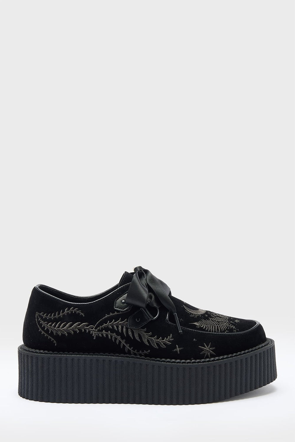 black velvet whimsigoth embroidered moon and fern dark cottagecore platform shoes by killstar